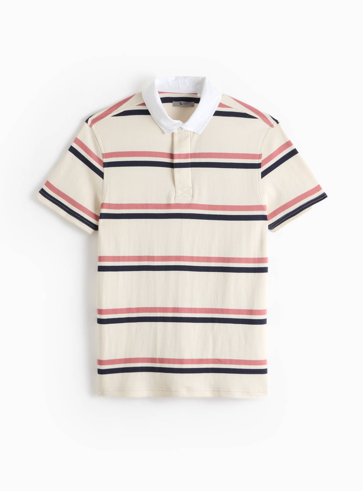 Ecru Stripe Short Sleeve Rugby Polo Shirt L - Image 1